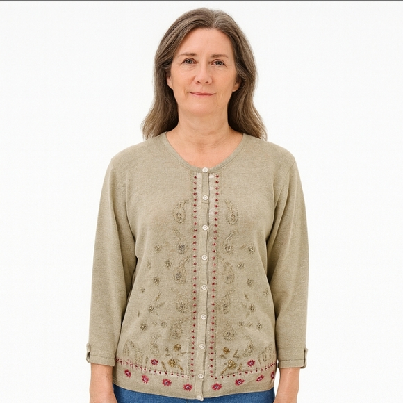 Elisabeth Sage Embroidered cardigan Size 2P - Picture 1 of 8